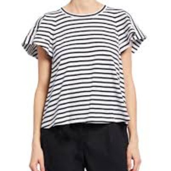 A.L.C Carrie Black and White Striped Flutter Sleeve Top Size Small - Picture 3 of 15